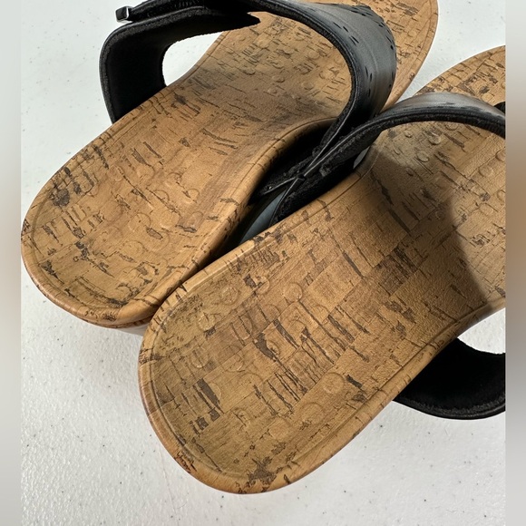 Vionic Anitra Black Leather Platform Wedge Sandals Cork Sole Comfort Orthotic 6 - Picture 4 of 11